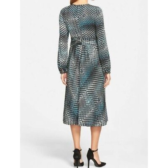 Classiques Entier Silk Grahic Print Keyhole Long Sleeve Midi Dress Size 12 - Picture 2 of 13